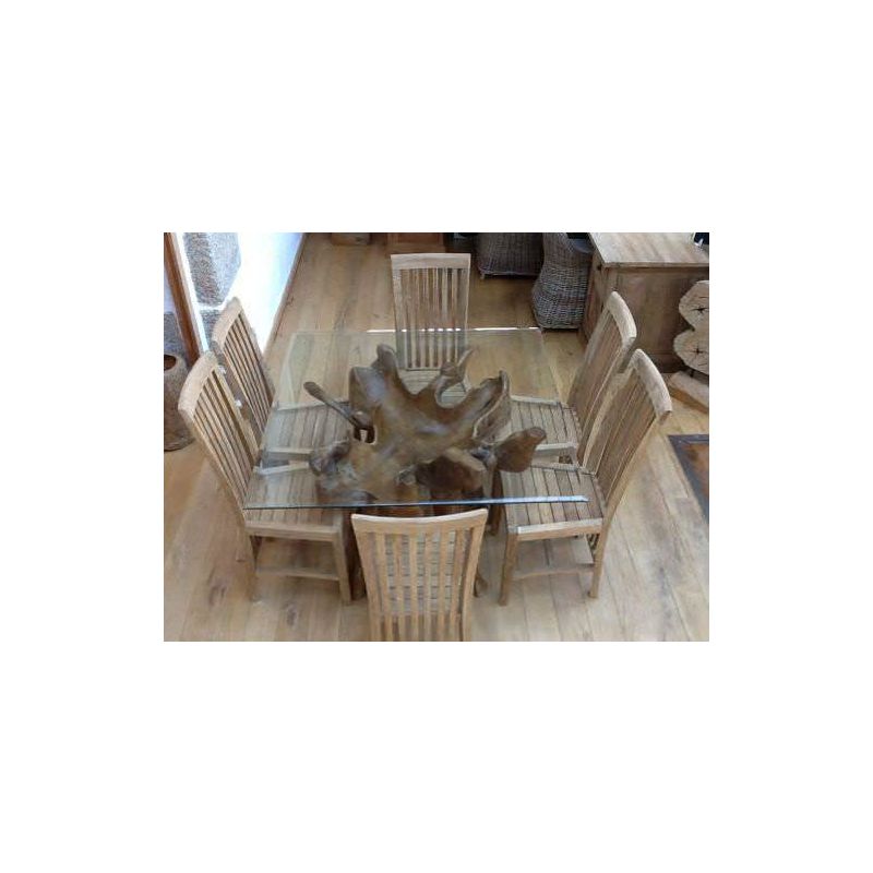 1.2m Reclaimed Teak Root Square Dining Table with 6 Santos Chairs
